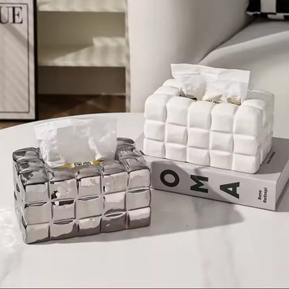 Caja para pañuelos con estructura acolchada en forma de cubos