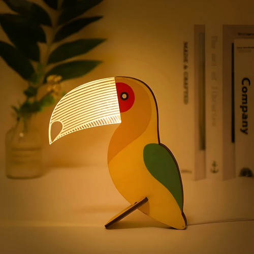 Lámpara de mesa de madera con diseño de animal e iluminación LED