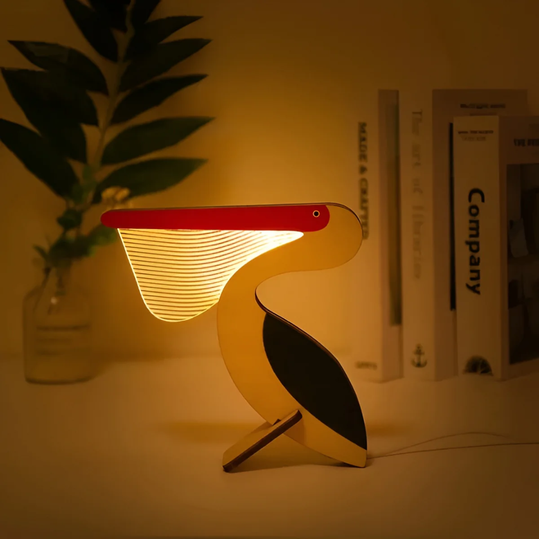 Lámpara de mesa de madera con diseño de animal e iluminación LED