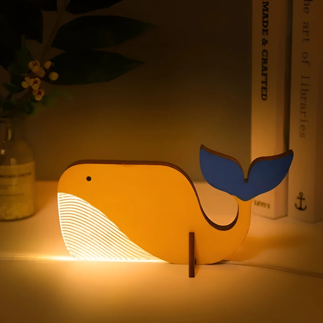 Lámpara de mesa de madera con diseño de animal e iluminación LED