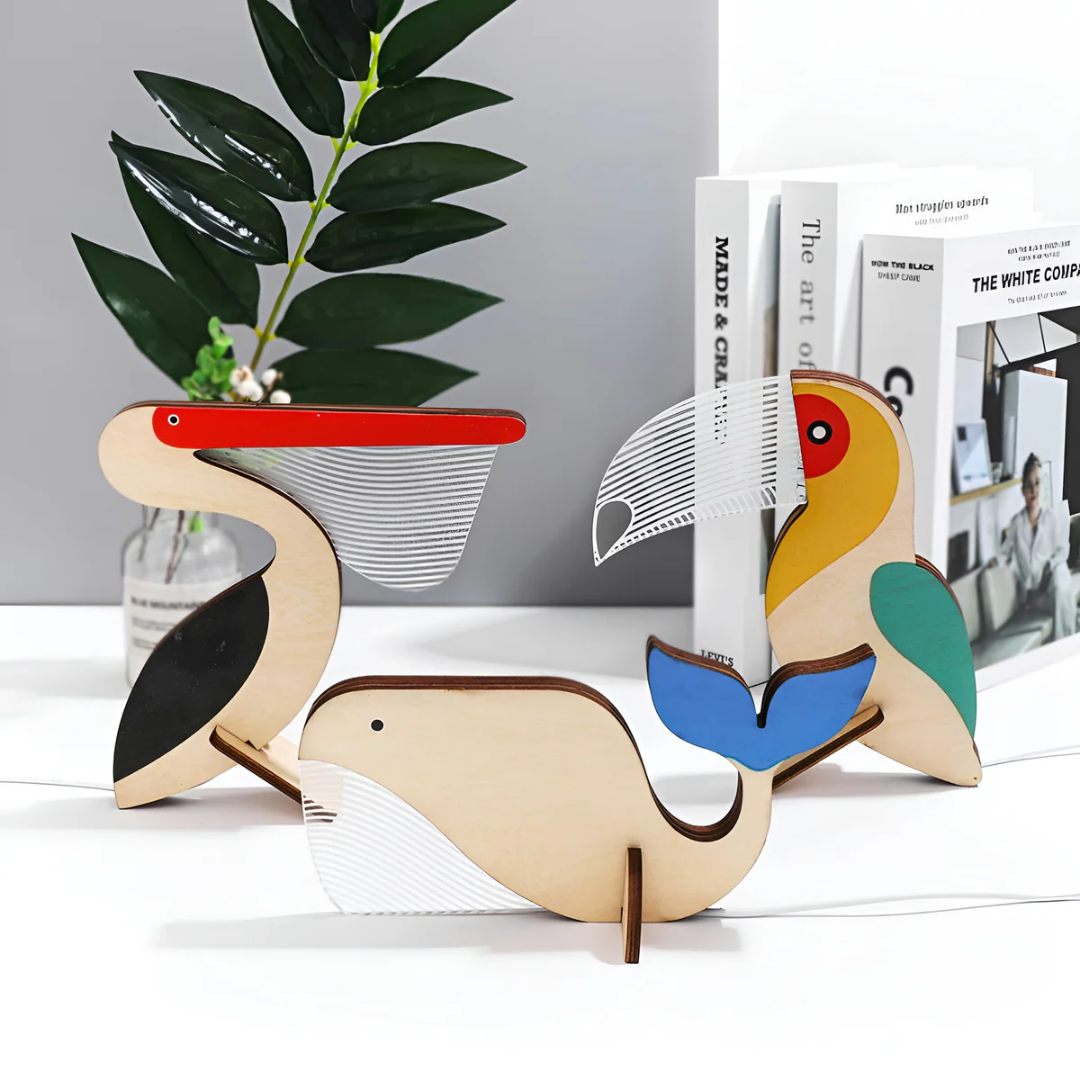 Lámpara de mesa de madera con diseño de animal e iluminación LED