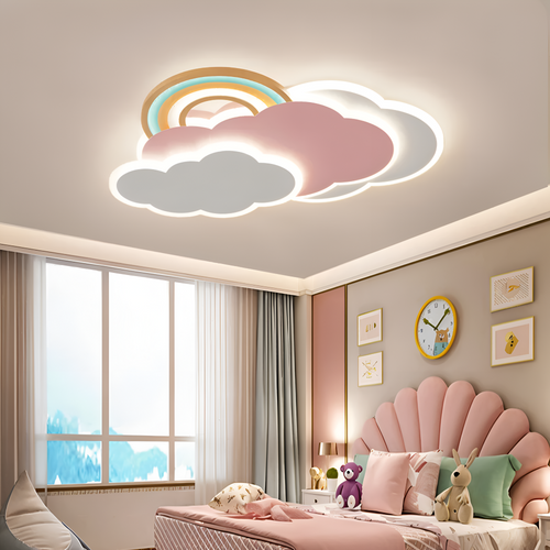 Dimmable LED-Deckenlampe mit Wolken und Regenbogen Motiv