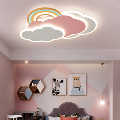 Dimmable LED-Deckenlampe mit Wolken und Regenbogen Motiv