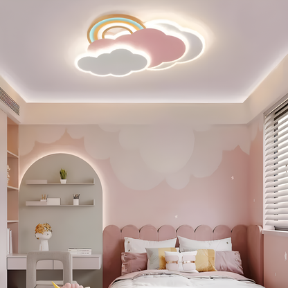 Dimmable LED-Deckenlampe mit Wolken und Regenbogen Motiv