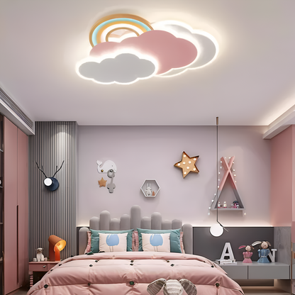 Dimmable LED-Deckenlampe mit Wolken und Regenbogen Motiv