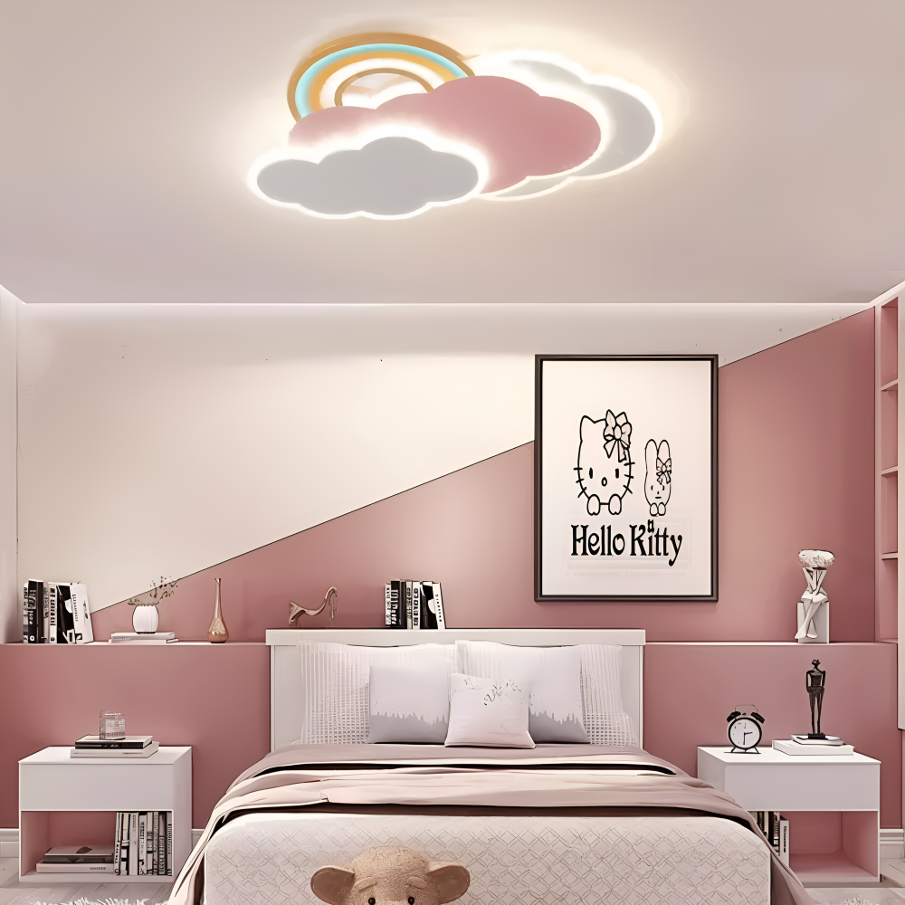 Dimmable LED-Deckenlampe mit Wolken und Regenbogen Motiv