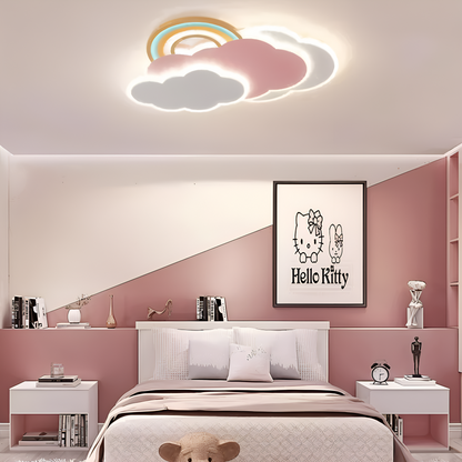 Dimmable LED-Deckenlampe mit Wolken und Regenbogen Motiv