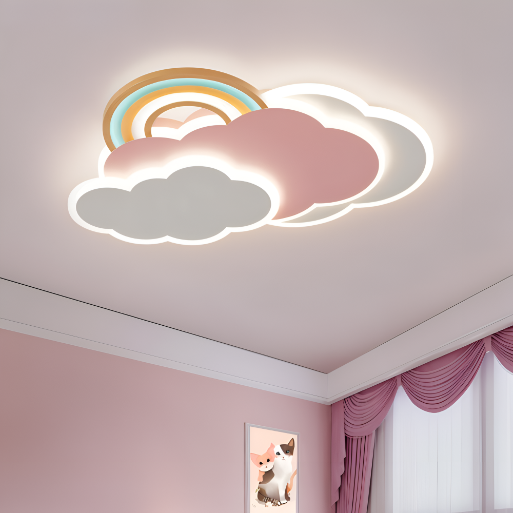 Dimmable LED-Deckenlampe mit Wolken und Regenbogen Motiv