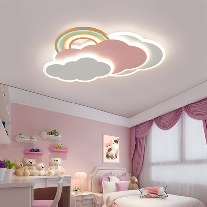 Dimmable LED-Deckenlampe mit Wolken und Regenbogen Motiv