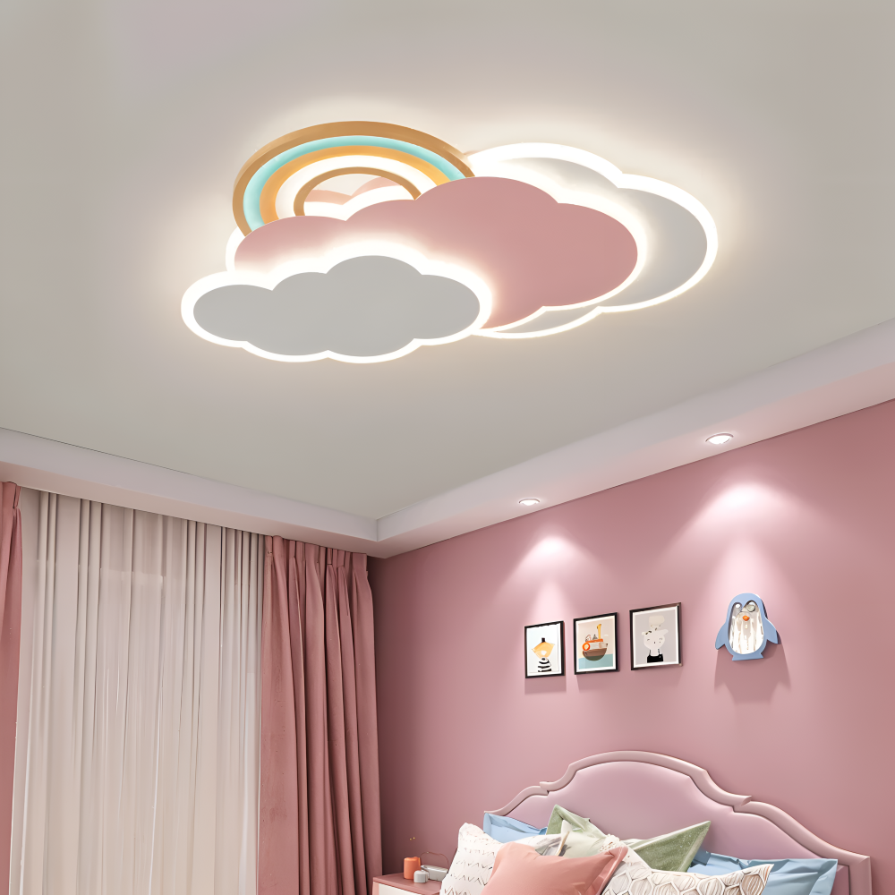 Dimmable LED-Deckenlampe mit Wolken und Regenbogen Motiv