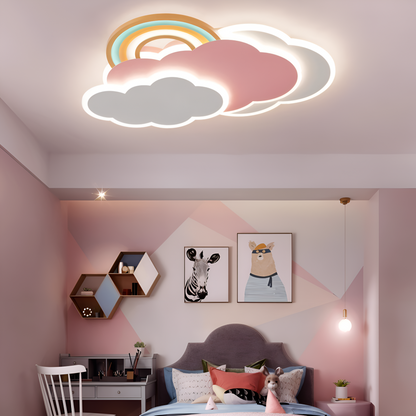 Dimmable LED-Deckenlampe mit Wolken und Regenbogen Motiv