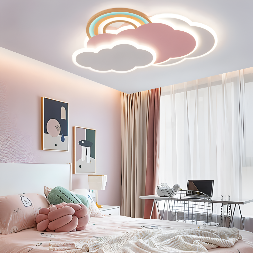 Dimmable LED-Deckenlampe mit Wolken und Regenbogen Motiv