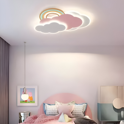 Dimmable LED-Deckenlampe mit Wolken und Regenbogen Motiv