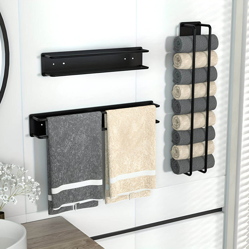 Toallero de pared con doble estructura para ahorrar espacio