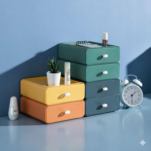 Caja de almacenamiento apilable con cajón para el escritorio y el hogar