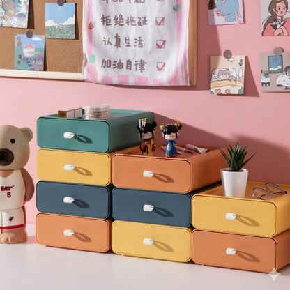 Caja de almacenamiento apilable con cajón para el escritorio y el hogar