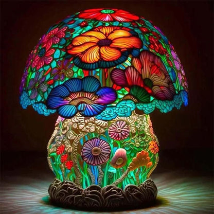Lámpara de mesa de mosaico colorido con diseño de hongo