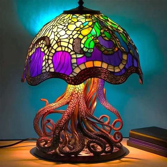 Lámpara de mesa de mosaico colorido con diseño de hongo