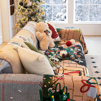 Weihnachtliche Sofadecke mit Fransen