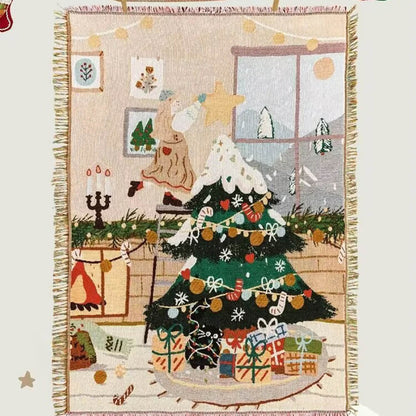 Weihnachtliche Sofadecke mit Fransen