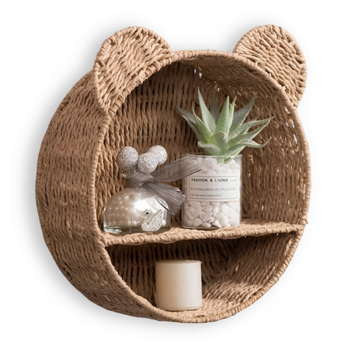 Tierförmiges Wandregal aus Rattan mit zwei Ablageflächen