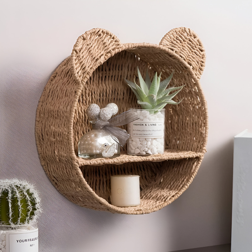 Tierförmiges Wandregal aus Rattan mit zwei Ablageflächen