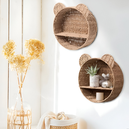 Tierförmiges Wandregal aus Rattan mit zwei Ablageflächen