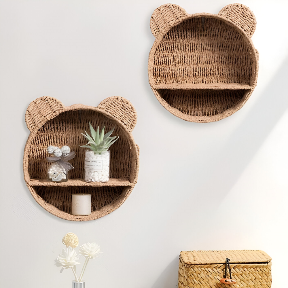 Tierförmiges Wandregal aus Rattan mit zwei Ablageflächen
