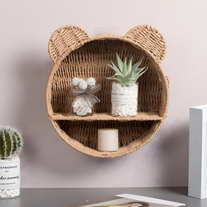 Tierförmiges Wandregal aus Rattan mit zwei Ablageflächen