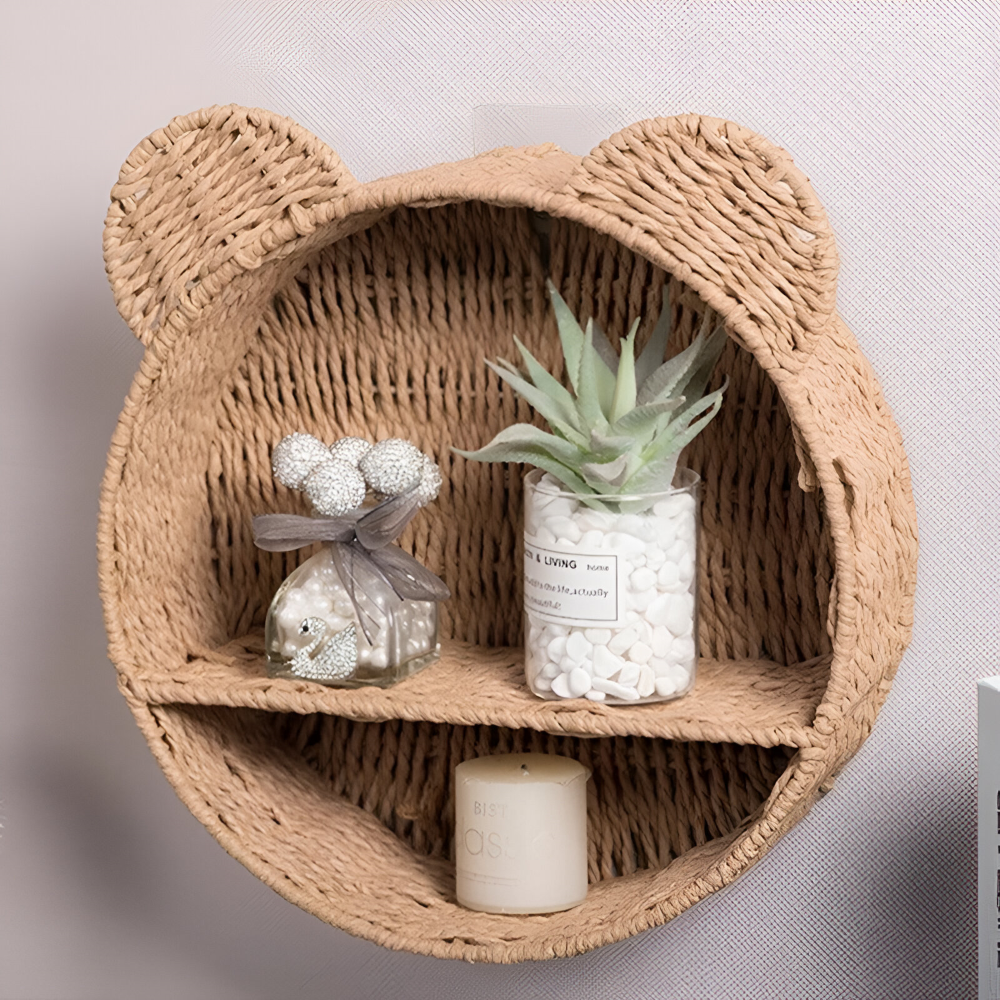 Tierförmiges Wandregal aus Rattan mit zwei Ablageflächen