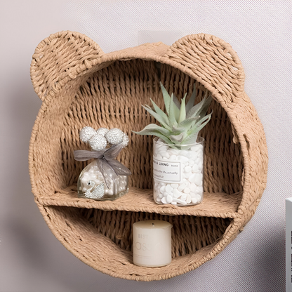 Tierförmiges Wandregal aus Rattan mit zwei Ablageflächen