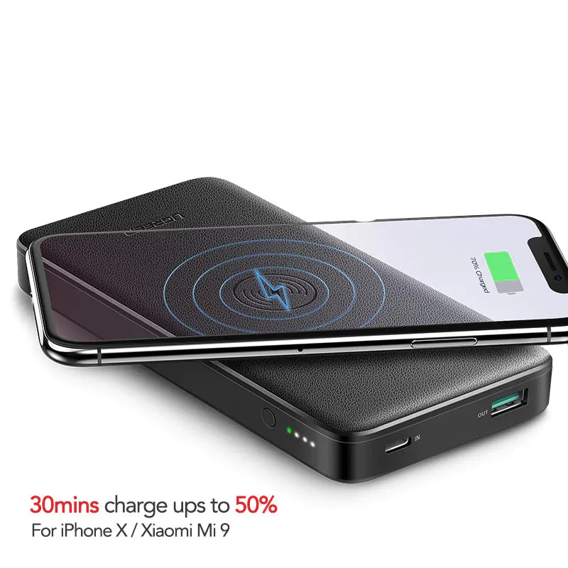 Carregador portátil sem fios com carregamento rápido – Saída dupla de 10.000 mAh