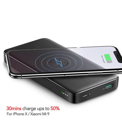 Carregador portátil sem fios com carregamento rápido – Saída dupla de 10.000 mAh