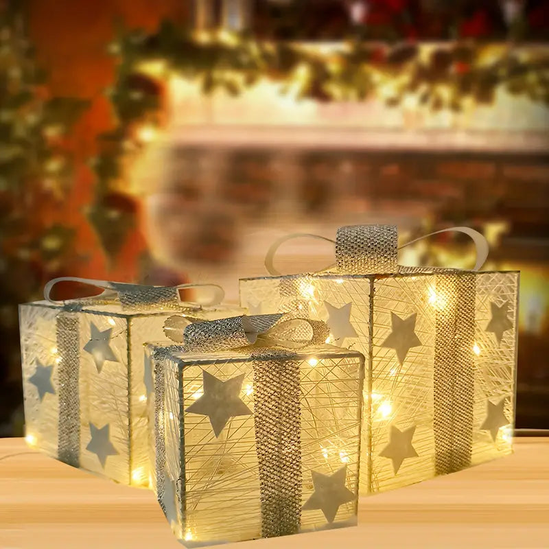 Conjunto de 3 caixas-presente LED para decoração de Natal