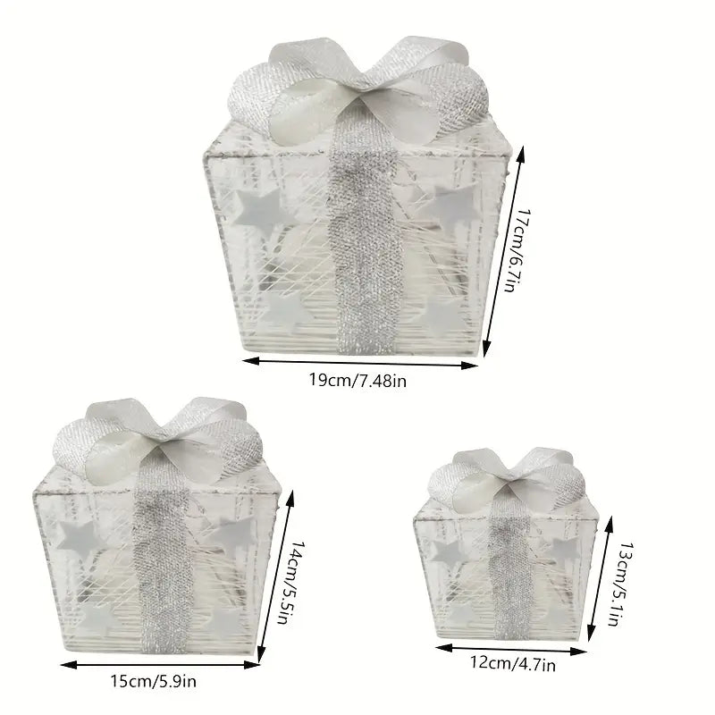 Conjunto de 3 caixas-presente LED para decoração de Natal