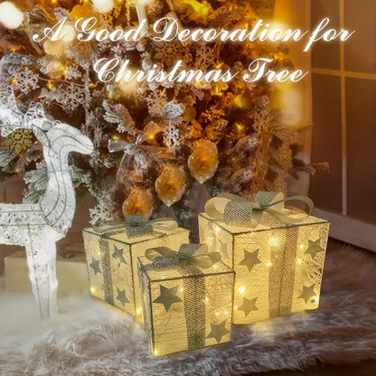 Conjunto de 3 caixas-presente LED para decoração de Natal