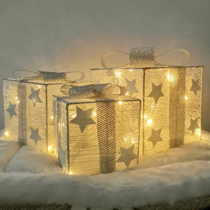 Conjunto de 3 caixas-presente LED para decoração de Natal