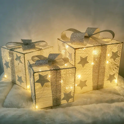 Conjunto de 3 caixas-presente LED para decoração de Natal