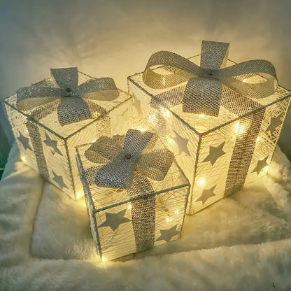 Conjunto de 3 caixas-presente LED para decoração de Natal
