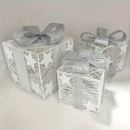 Conjunto de 3 caixas-presente LED para decoração de Natal