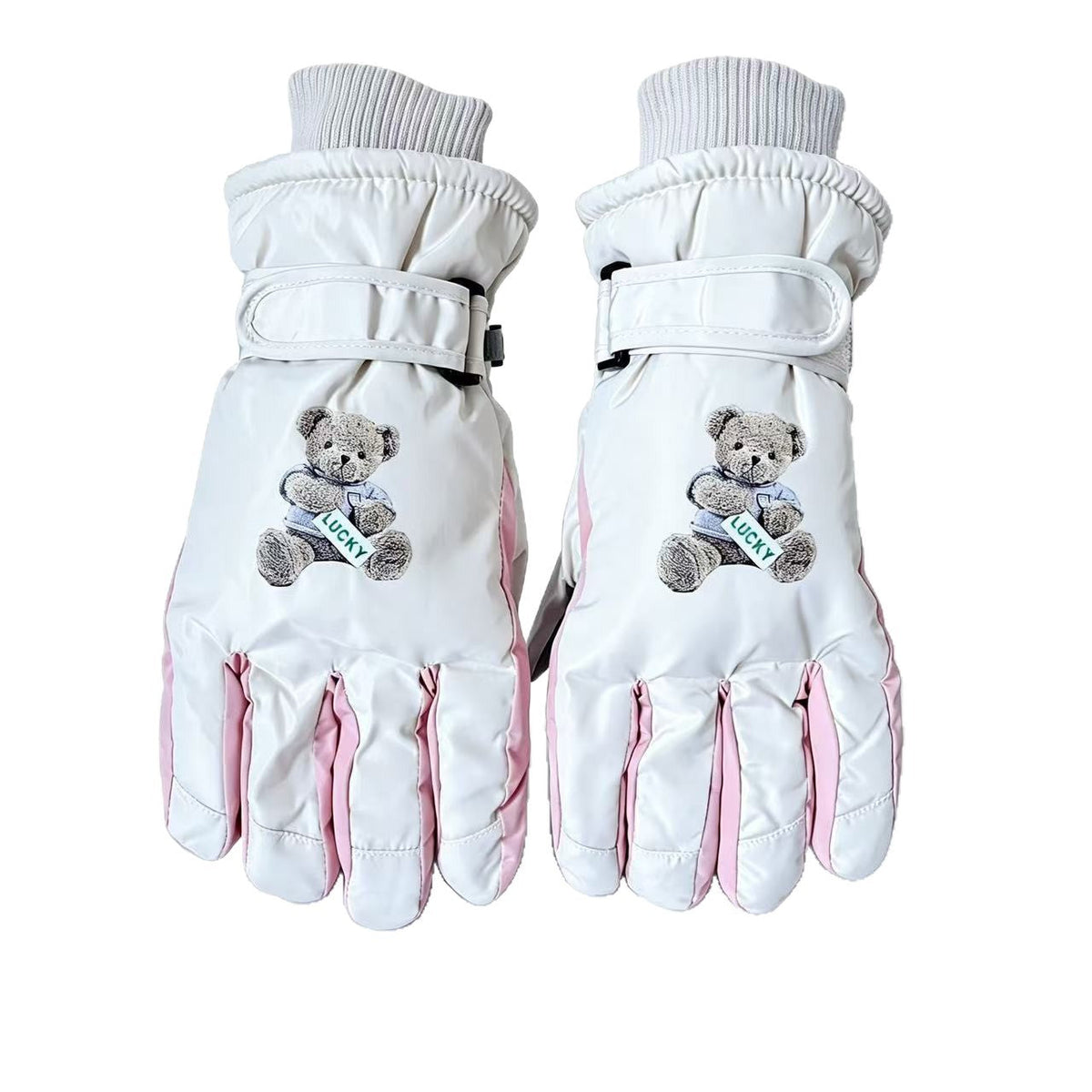 Guantes de invierno con bordado de osito de peluche y puños ajustables