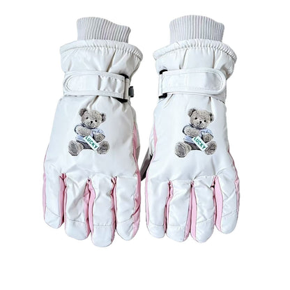 Guantes de invierno con bordado de osito de peluche y puños ajustables