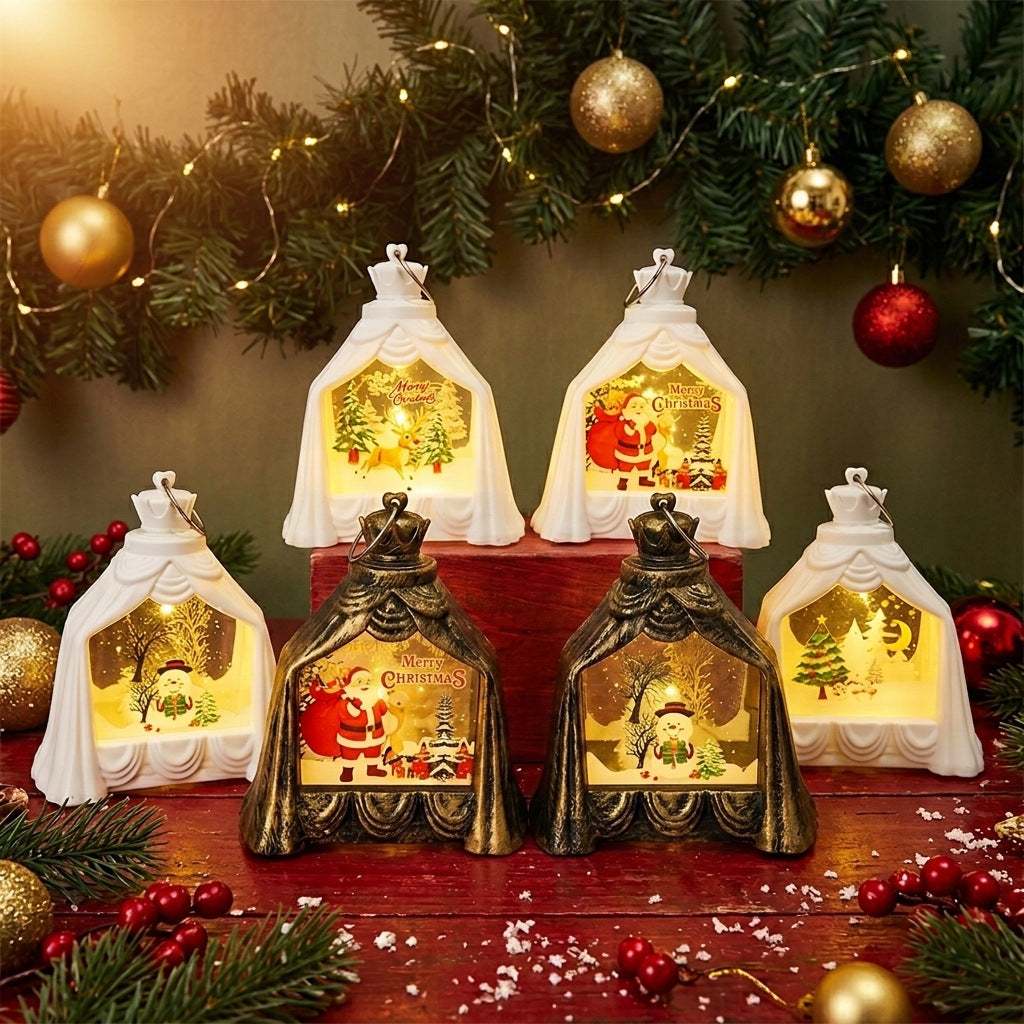 Weihnachtslaterne mit beleuchteter Winterszene