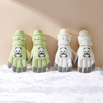 Guantes de invierno para niños con diseño de panda y palmas antideslizantes