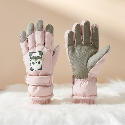 Guantes de invierno para niños con diseño de panda y palmas antideslizantes