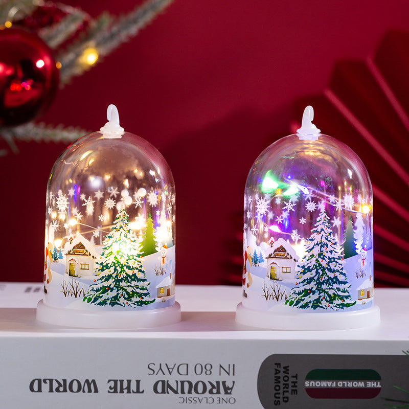 Linterna navideña LED con paisaje invernal iluminado