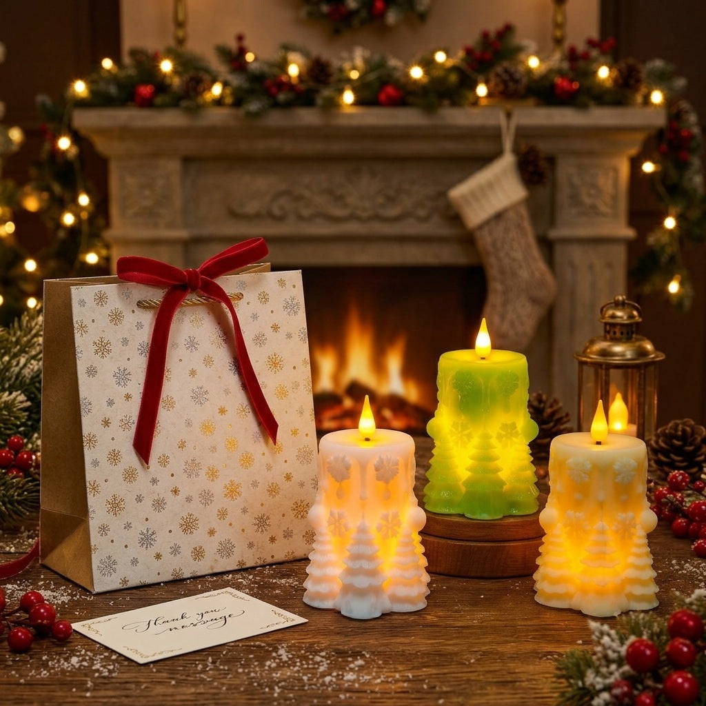 Vela decorativa LED festiva con diseño en relieve invernal