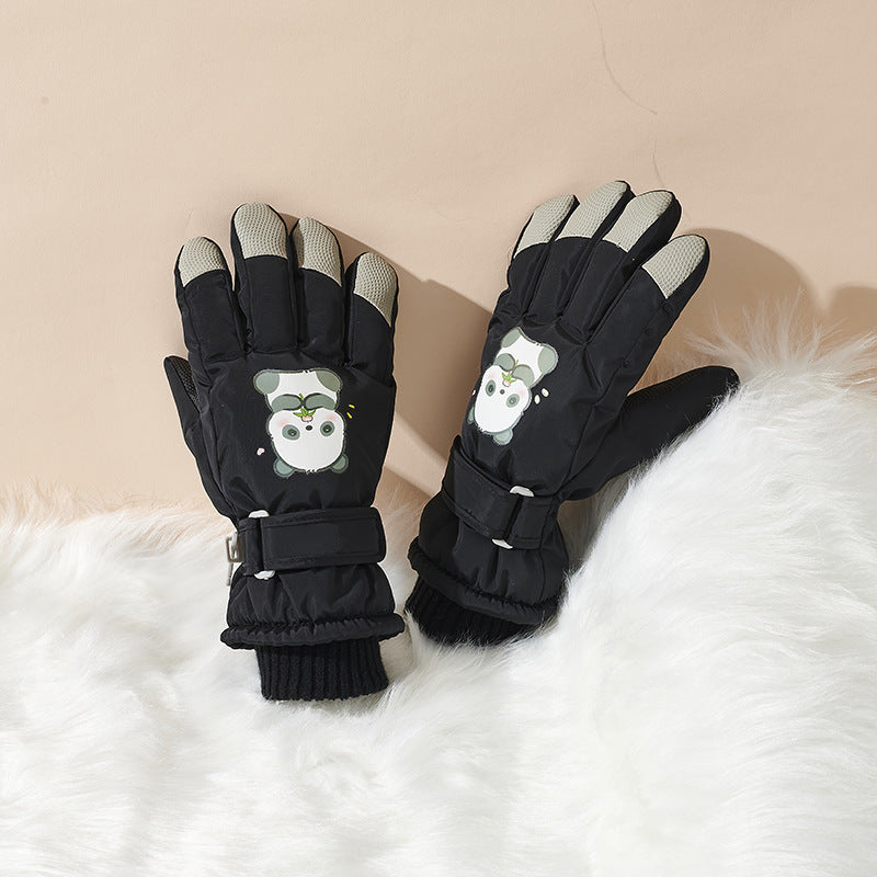 Guantes de invierno para niños con diseño de panda y palmas antideslizantes