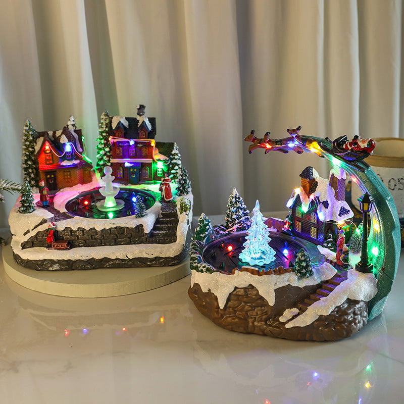 Aldeia de Natal iluminada com cenário de inverno em LED