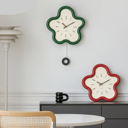 Reloj de pared con forma de flor, péndulo y mecanismo de cuarzo silencioso